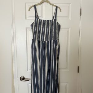 Old Navy Blue & White Striped Linen Midi Dress - L